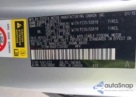 2015 Lexus Rx F Sport from USA, damaged, VIN 2T2BK1BA0FC304907